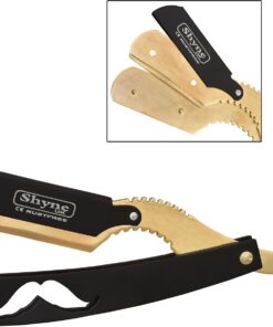 Barbero Peluquería Cuchilla Recta Afeitado Acero Negro y Oro Cuchilla
