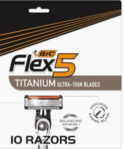 BIC Flex 5 - Maquinilla de afeitar desechable de titanio de 5 cuchillas para hombres, maquinilla de afeitar para piel sensible para un afeitado suave, cómodo y apurado, juego de 10 piezas