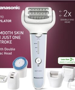 Panasonic ES-EY90-A503 Húmedo y Seco Depiladora, Doble Disco con 60 Pinzas, Flexible 90º Pivotante Cabeza, 3 velocidad Ajustes, LED Luz, 30 Min de Operación, Cabeza para Cuidado Pies, Cabeza Afeitado