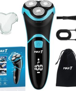 MAX-T Maquinilla de afeitar eléctrica para hombres con recortadora emergente, afeitadora eléctrica impermeable IPX7, afeitadora giratoria 3D, afeitadoras inalámbricas recargables para hombres, tipo C