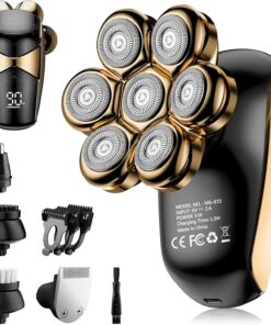 SHPAVVER - Maquinilla de afeitar eléctrica 5 en 1 IPX7 impermeable para hombres calvos, pantalla LED seca húmeda recargable 7D rotatoria kit de aseo con carga tipo C A