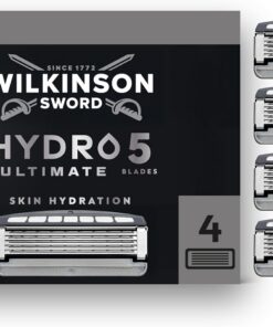Wilkinson Sword Hydro 5 Ultimate Maquinillas para hombre, ácido hialurónico, cuchillas con revestimiento de carbono, 4 recambios de cuchilla