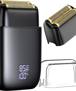 Maquinilla de afeitar eléctrica para hombre, afeitadora eléctrica para hombres, afeitadora de aluminio con 3 velocidades ajustables, recargable, impermeable, con pantalla LED para