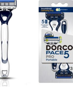 DORCO Pace Pro 5 maquinillas de afeitar desechables, paquete de 3, tecnología de 5 cuchillas de larga duración con recortadora de precisión, barra protectora de seguridad, cabezal giratorio y mango de