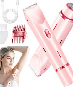 Recortadora de bikini para mujer, maquinilla de afeitar eléctrica 2 en 1 para mujer, afeitadora de bikini Dermave, IPX7 impermeable y fácil de limpiar, hoja de cerámica, tiempo de funcionamiento