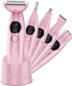 Karrte Maquinilla de afeitar eléctrica 5 en 1 para vello púbico de mujer, afeitadora corporal sin dolor y depiladora facial, depilación para cara, recortadora de bikini para zona privada de mujer