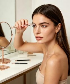 Maquinilla de afeitar para cejas para mujer, maquinilla de afeitar facial con agarre de metal, herramienta exfoliante de depilación facial para uso diario, oro rosa (5 cuchillas reemplazables)