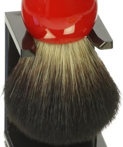 Portabrochas de afeitar de plástico negro con brocha de afeitar de pelo sintético rojo y negro