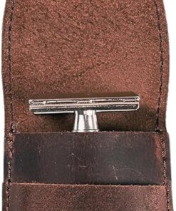 Estuche de cuero para maquinilla de afeitar de seguridad, accesorios de afeitado, artículos esenciales para el cuidado personal, hecho a mano: marrón