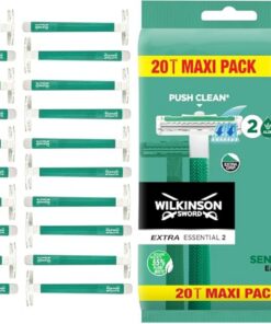 Wilkinson Sword Extra 2 Sensitive - 20 Maquinillas de Afeitar Desechables de 2 Hojas para Hombre, Mango Antideslizante y Botón de Limpieza (Paquete de 2)