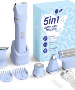 KINGTEE Recortadora de bikini eléctrica 5 en 1 para mujer, afeitadora impermeable IPX7, maquinillas de afeitar corporales y faciales inalámbricas para mujeres, cuchillas de cerámica, recargable por