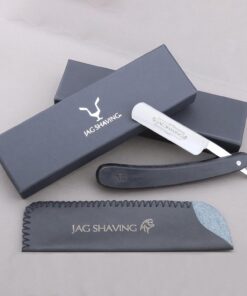 Jag Shaving Navaja de afeitar sostenible con funda de piel – bolsa para maquinilla de afeitar – navaja de afeitar para hombre –