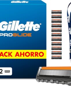 Gillette Proglide Cuchillas de Afeitar Hombre, Pack de 12 + Colgante | Recambios para Maquinillas de Afeitar Gillette Proglide y Fusion5, con 5 Hojas, Doble Lubricación Y Recortadora de Precisión