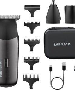 BarberBoss Afeitadora eléctrica 3 en 1 para hombre, kit de recortadora de viaje para hombres, recortadora de barba y cabello, recortadora de nariz y orejas (Polvo Metálico Para Pistola)