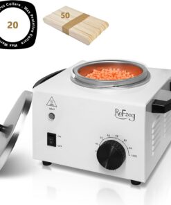 Calentador de cera profesional para depilación sin dolor, calentador de cera portátil para hombres y mujeres con juego de temperatura ajustable, 50 varillas de cera, 20 collares protectores