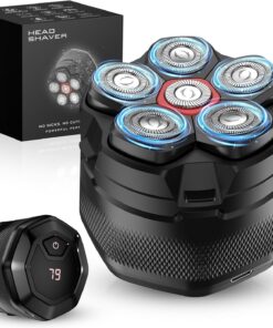 Afeitadoras de cabeza para hombres calvos, maquinilla de afeitar magnética 6D de alta velocidad de 10000 rpm, IPX8 impermeable para afeitado húmedo/seco, color negro regaliz