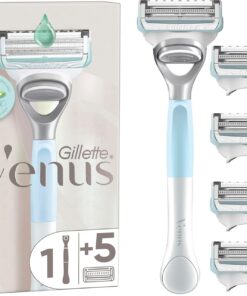 Gillette Venus Maquinilla de Depilación Mujer para Ingles Y Zona Íntima | 1 Mango Y 5 Recambios con Barra Hidratante con Aloe Vera, Ayuda a Proteger La Piel Púbica de La Irritación