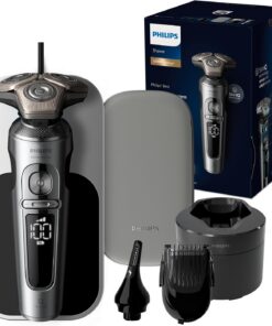 Philips Shaver Series 9000 Prestige - Afeitadora eléctrica en húmedo y seco, sistema de afeitado de elevación y corte, tecnología SkinIQ, estilizador de barba, recortador de nariz, almohadilla de