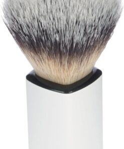 Brocha de afeitar de pelo sintético con mango de plástico blanco, altura: 10 cm, diámetro 21