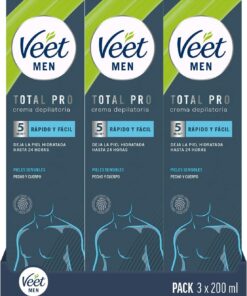 Veet Men Crema Depilatoria Masculina para Pecho Espalda Brazos y Piernas, Pieles Sensibles, 3 x 200ml