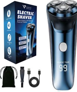 Afeitadora eléctrica giratoria inteligente 2 en 1 para hombres con cabezales flotantes 4D y recortadora emergente, recargable por USB, impermeable en húmedo y seco con pantalla LCD (tiempo de