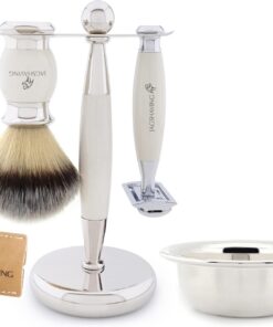 Jag Shaving Kit de afeitado, juego de afeitado marfil, juego de afeitado para hombres y mujeres, cepillo de afeitar sintético, maquinilla de afeitar de doble filo, soporte de afeitado, cuenco de