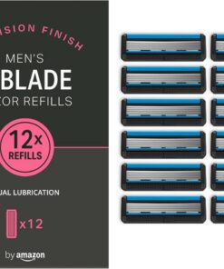 by Amazon Cartucho de Repuesto para Maquinilla de Afeitar de 5 Hojas para Hombre, Doble Lubricación para Piel Sensible, Paquete de 12 Unidades
