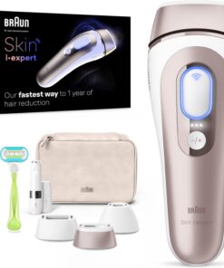 Braun Depiladora Luz Pulsada Skin i·expert Smart IPL, PL7249, Blanco/Bronce | Alternativa a Depiladora Laser, Eliminación del Vello en Casa, Funda, 3 Cabezales, Maquinilla Venus Y Miniafeitadora Facial