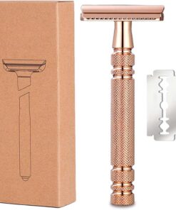 Maquinilla de afeitar de seguridad para hombres y mujeres, maquinilla de afeitar de doble filo con 10 cuchillas | Afeitadora de metal reutilizable en seco y húmedo para barbero bikini, axilas, cabello, aseo diario suave