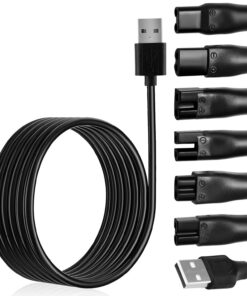GlasFlength - Cargador de afeitadora (7 unidades, 5 V, cable universal para todos los tipos de cortacéspedes eléctricos, afeitadora, cable de alimentación CC a USB, cable de carga con 7 enchufes