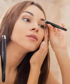 Pinzas de punta inclinada de precisión, herramienta de depilación de acero inoxidable para cejas, aseo facial y depilación fina (negro)