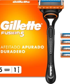 Gillette Fusion5 Maquinilla de Afeitar Hombre con 5 Recambios, Azul/Negro | 1 Mango UEFA Champions League Special Edition + 5 Cuchillas de Afeitar, con Banda Lubricante para Un Afeitado Apurado
