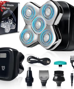 Afeitadoras de cabeza para hombres calvos - Afeitadora de cabeza calva 5 en 1, afeitadoras giratorias impermeables Ipx7, maquinilla de afeitar eléctrica de doble anillo para hombres, con pantalla