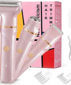 Recortadora de bikini para mujer, afeitadora de bikini 3 en 1 con cuchillas de cerámica y afeitadora de aluminio, IPX7 impermeable, recargable, maquinilla de afeitar eléctrica para línea de bikini