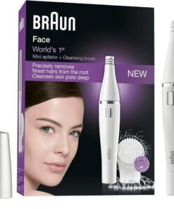 Braun Depiladora Facial Mujer FaceSpa 810, Set de Cuidado Facial, Blanco | Sistema de Cepillo de Limpieza Y Depilación Facial, Elimina El Vello Y Limpia La Piel del Rostro, con 2 pilas AA
