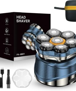 Afeitadoras de cabeza para hombres calvos – Maquinilla de afeitar eléctrica impermeable IPX7 con cuchillas giratorias flotantes 7D, pantalla LED, kit de aseo para cabeza calva, cuerpo, barba – Regalo