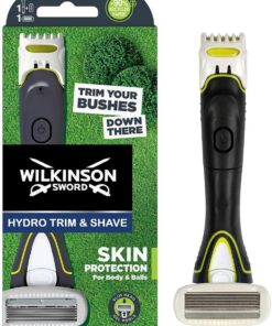 Wilkinson - Hydro Trimmer - Body &Balls - Maquinilla de afeitar eléctrica 2 en 1 para hombres - Recortadora con 3 ajustes - Cabezal de 5 cuchillas con gel de aloe vera