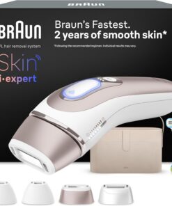 Braun Depiladora Luz Pulsada Skin i·expert Smart IPL, PL7387, Bronce | Alternativa a Depiladora Laser con Inteligencia Artificial, Neceser, Maquinilla Venus, 4 Cabezales, Embalaje de Cartón