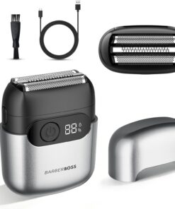 BarberBoss Afeitadora láminas para hombres, Afeitadora eléctrica compacta, Cuchillas flotantes de lámina acero inoxidable, Maquinilla afeitar eléctrica compacta para hombres, QR-2752 (Gris metálico)