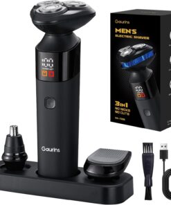 Maquinilla de afeitar eléctrica para hombre, 3 en 1, rotatoria para hombre, con soporte de carga, recortadora de higiene impermeable IPX7 para barba/nariz/patillas, carga rápida USB-C, bloqueo de