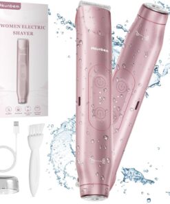 Akunbem Recortadora de bikini para mujer, maquinilla de afeitar eléctrica 2 en 1 para mujer | Afeitadora eléctrica de doble cabeza IPX7 para cuerpo húmedo y seco, removedor de vello facial para axilas, piernas y brazos