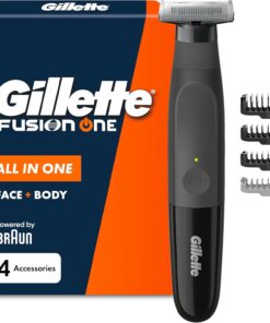 Gillette Fusion One Recortadora de Barba Y Afeitadora Corporal, Negro | Barbero Todo en Uno para Cara Y Cuerpo, Cabezal Pivotante, 4 Peines, Resistente al Agua, Inalámbrica, 45 Min de Uso