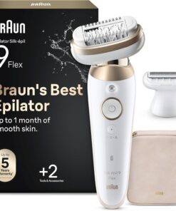 Braun Silk·épil 9 Flex Depiladora Eléctrica Mujer, 9-041 3D, Oro | Depiladora Corporal Resistente al Agua con Cabezal Flexible, Depila, Rasura y Recorta, 2 Cabezales Y Funda, Depilación Suave