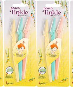 Dorco Tinkle - Maquinillas de afeitar para cejas, 12 unidades (4 paquetes de 3), recortadora de cejas de precisión y herramienta de dermaplaning para una depilación segura y sin esfuerzo, regalo de