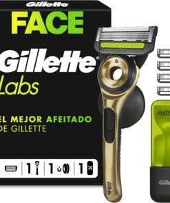Gillette Labs Afeitadora Hombre Con Barra Exfoliante Champion Gold, Mango Reutilizable Y 5 Cartuchos De Recarga GilletteLabs A 5 Mejores Cuchillas De Marca, Afeitado Facial Cómodo