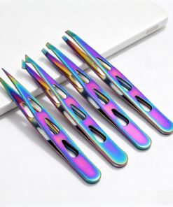 Juego de 4 pinzas profesionales, pinzas de acero inoxidable iridiscentes arcoíris para cejas, vellos encarnados, astillas y depilación facial, kit de pinzas de precisión para belleza y cuidado