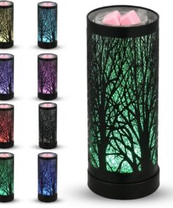 Calentador eléctrico de cera, luces LED que cambian de 7 colores, diseño clásico de metal calado de bosque, derrite rápidamente hojas de cera, libera fragancia duradera, regalo seguro para decoración