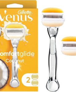 Gillette Venus Store Comfortglide con mango de coco Olay para mujer + recambios de cuchilla, plata, 2 unidades