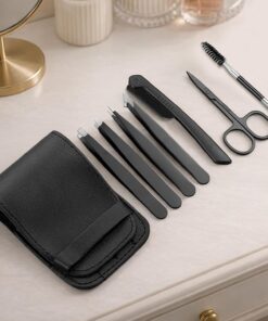 Juego de 7 pinzas profesionales para cejas, vello facial, astillas y depilación encarnada, punta de precisión con bolsa de viaje, regalo para mujeres y hombres