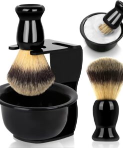 Juego de cepillo de afeitar y cuenco para hombre, juego de brochas de afeitar 3 en 1 para hombres con soporte de ABS con ranura para maquinilla de afeitar, juego de regalo perfecto para hombres para